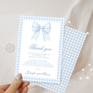 Carte De Remerciements Baby shower ruban bleu en vichy arc mignon