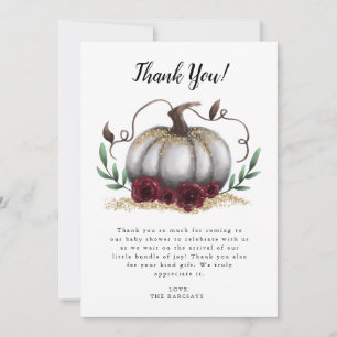 Carte De Remerciements Baby shower Russe White Gold Little Citrouille