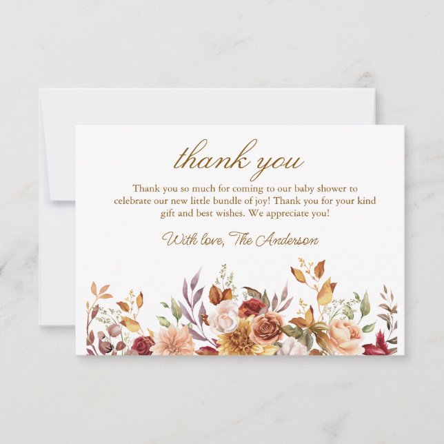 Carte De Remerciements Baby shower rustique boho Automne (Devant)