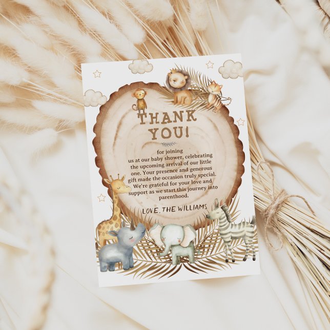 Carte De Remerciements Baby shower Rustique Boho Safari Animaux (Créateur téléchargé)