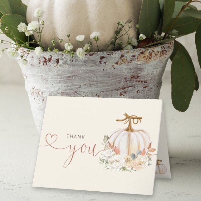 Carte De Remerciements Baby shower Rustique Citrouille d'automne (Little pumpkin is on the way autumn themed baby shower folded thank you is perfect for your guests.)