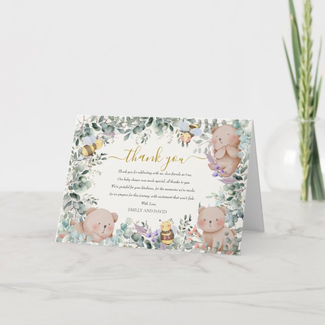 Carte De Remerciements Baby shower rustique de l'ours neutre par sexe (Devant)