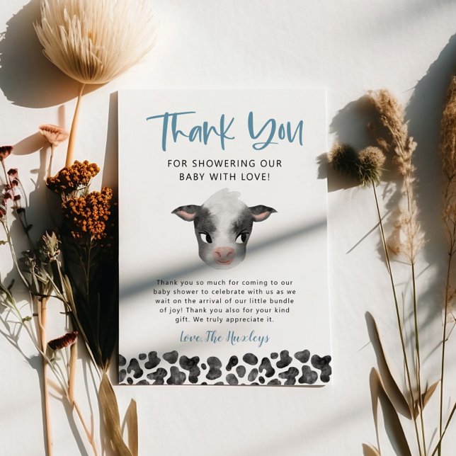 Carte De Remerciements Baby shower rustique de vache-garçon (Créateur téléchargé)