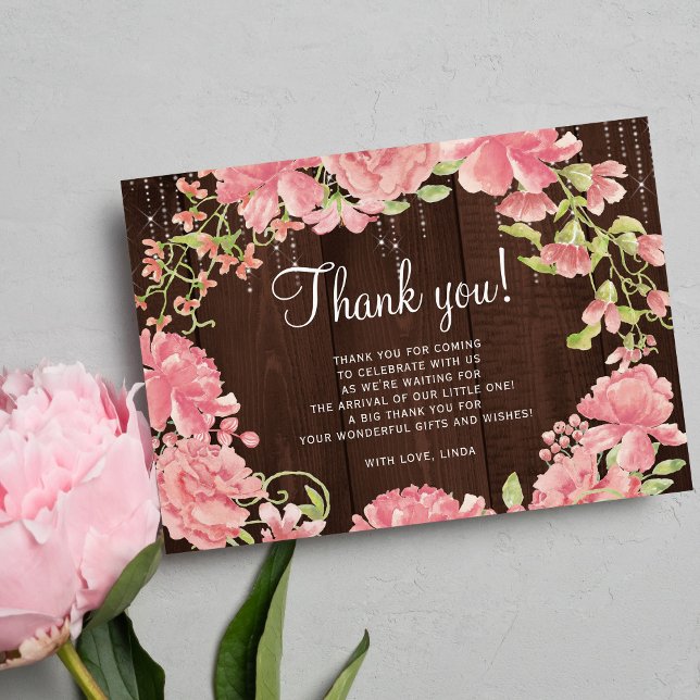 Carte De Remerciements Baby shower rustique en bois rose (Créateur téléchargé)