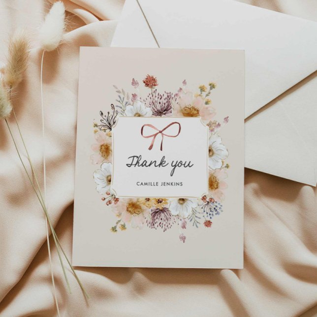Carte De Remerciements Baby shower rustique Fleur sauvage fille (Wildflower Girl baby shower thank you card)