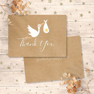 Carte De Remerciements Baby shower rustique Genre Neutre Stork Gold Star