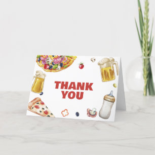 Carte De Remerciements Baby shower Rustique Mama Mia Pizza Beer Pacifier