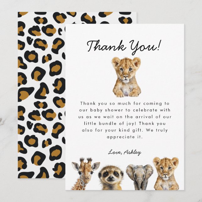 Carte De Remerciements Baby shower Safari Animaux (Devant / Derrière)