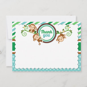 Carte De Remerciements Baby shower Safari Blue Jungle Monkey Anniversaire