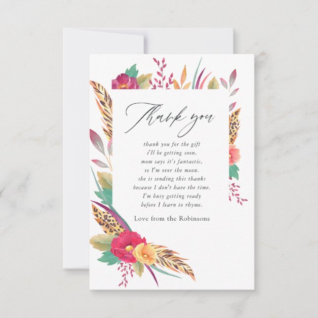 Carte De Remerciements Baby Shower Safari Floral Aquarelle (Devant)
