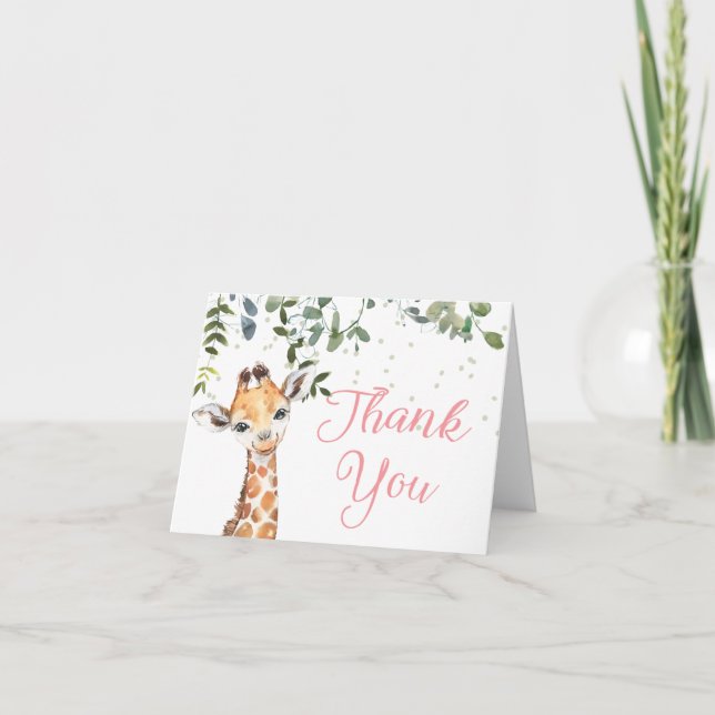 Carte De Remerciements Baby shower Safari Giraffe Rose (Devant)