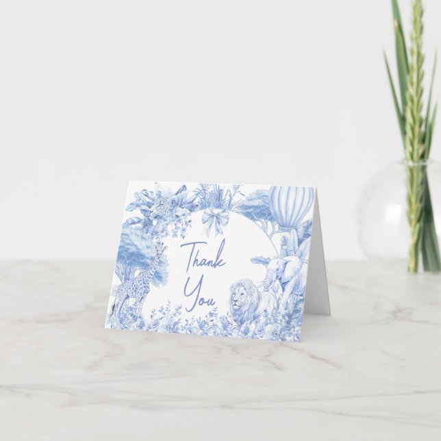 Carte De Remerciements Baby shower Safari Toile Bleu (Devant)
