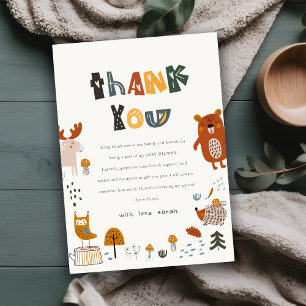 Carte De Remerciements Baby shower Scandi Wild Tropical Woodland Animaux