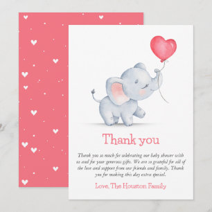 Carte De Remerciements Baby shower simple éléphant et ballon cardiaque