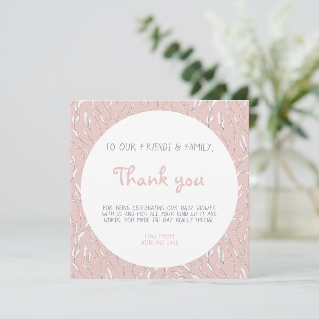Carte de remerciements baby shower simple fleurs (Debout devant)