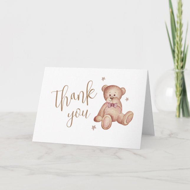 Carte De Remerciements Baby shower Simple Teddy Bear Star (Devant)