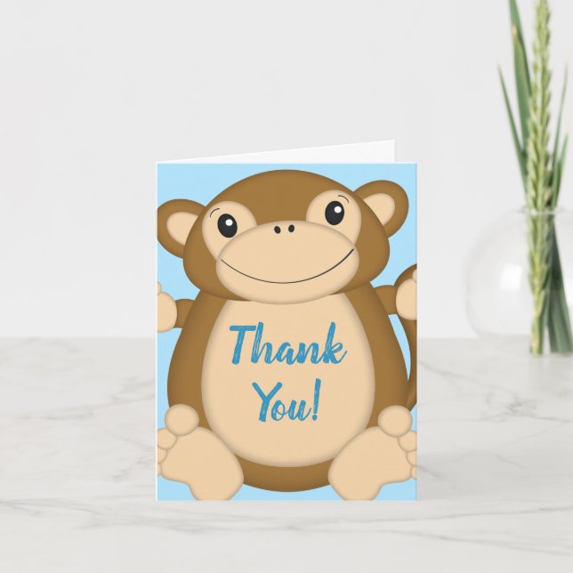 Carte De Remerciements Baby shower singe bleu (Devant)