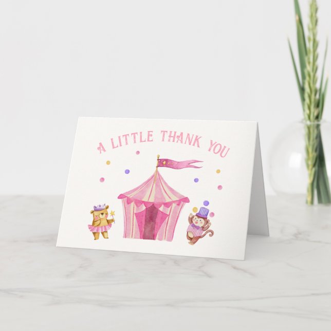 Carte De Remerciements Baby shower singe de cirque rose unique (Devant)