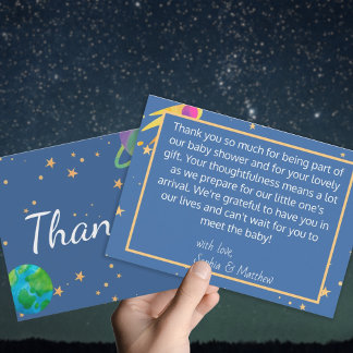 Carte De Remerciements Baby shower spatial, Cutie cosmique, Neutre hommes