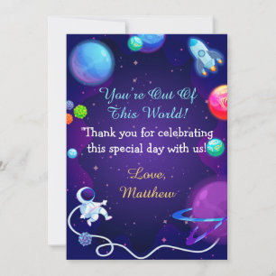Carte De Remerciements Baby shower spatial planète astronaute bleue