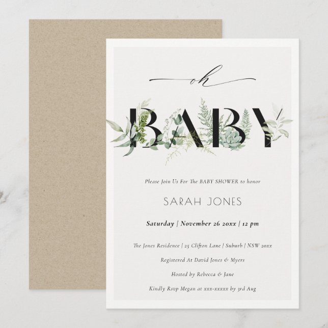 Carte De Remerciements Baby shower succulent de fougères feuillues Dusky  (Devant / Derrière)