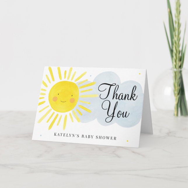 Carte De Remerciements Baby shower Sunshine ou Anniversaire (Devant)