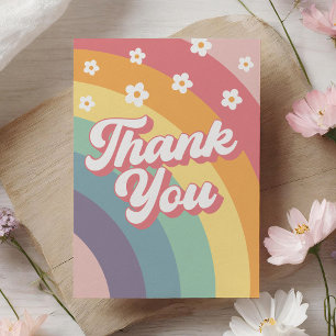 Carte De Remerciements Baby shower super Retro les années 70 Rainbow