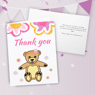 Carte De Remerciements Baby shower Teddy Bear Flowers
