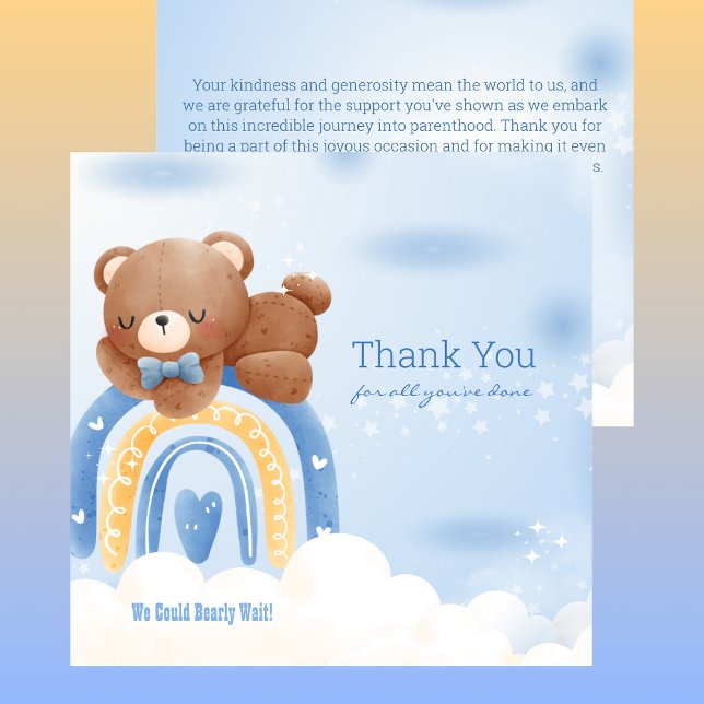 Carte De Remerciements Baby shower Teddy Bear Rainbow Boys (Créateur téléchargé)