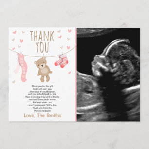 Carte De Remerciements Baby shower Teddy Bear rose