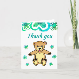 Carte De Remerciements Baby shower Teddy Bear Turquoise Flowers