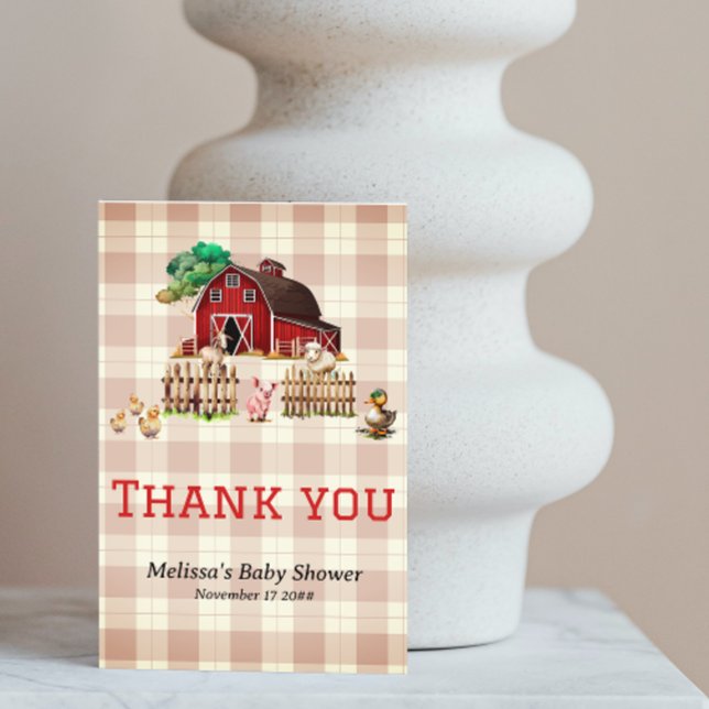 Carte De Remerciements Baby shower tendance Barnyard Farm Animaux (Créateur téléchargé)