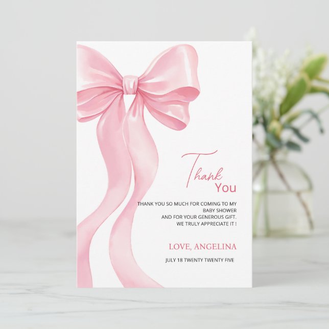 Carte De Remerciements Baby Shower Thank You Cards with adorable bow. (Debout devant)