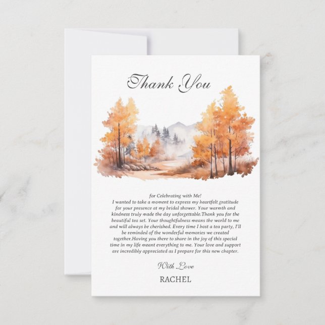 Carte De Remerciements Baby Shower Thème Forêt d'Automne (Devant)
