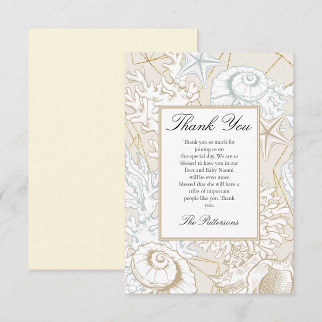Carte De Remerciements Baby Shower Thème Mer et Coquillages (Devant / Derrière)