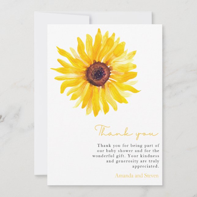 Carte de remerciements Baby shower tournesol (Devant)