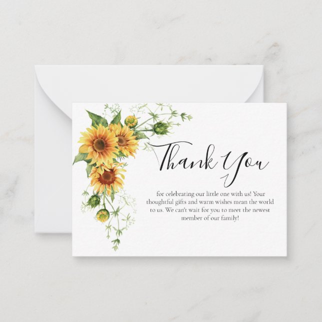 Carte de remerciements Baby shower tournesol (Devant)