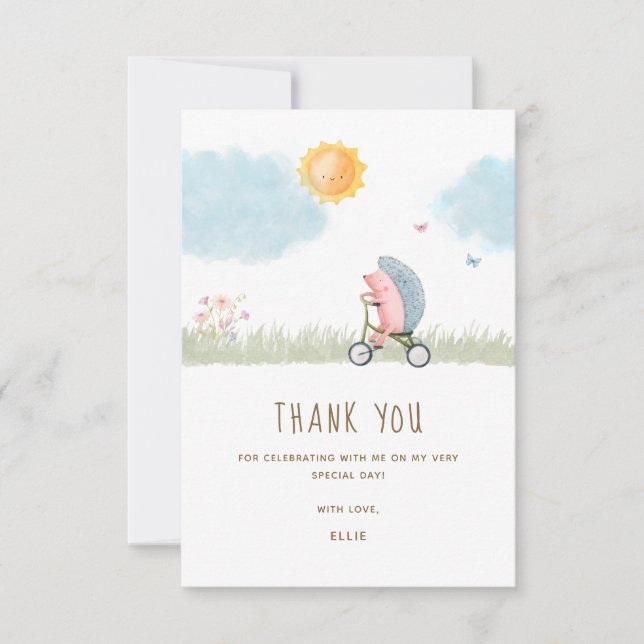 Carte De Remerciements Baby Shower Vélo Hérisson Mignon (Devant)