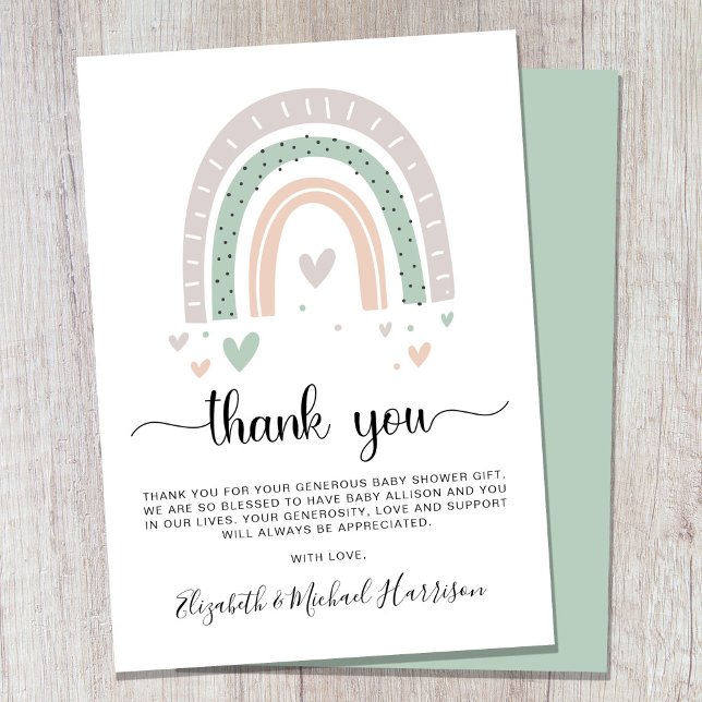 Carte De Remerciements Baby shower vert Boho Rainbow Sage (Créateur téléchargé)