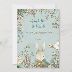 Carte De Remerciements Baby shower vert botanique vintage Cute Bunny