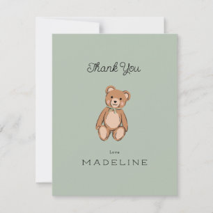 Carte De Remerciements Baby shower vert classique Teddy Bear Sage