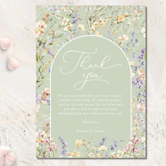 Carte De Remerciements Baby shower vert fleur sauvage Sage (Créateur téléchargé)