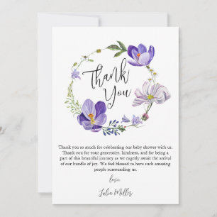 Carte De Remerciements Baby shower violet fleur sauvage