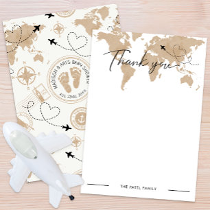 Carte de remerciements Baby shower Voyage aventure