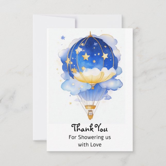 Carte De Remerciements Baby shower Whimsical Celestial Hot Air Balloon (Devant)