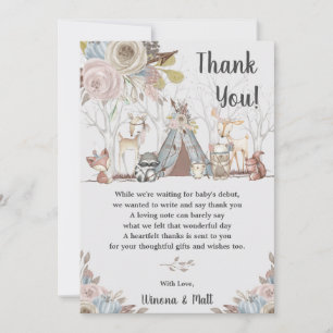 Carte De Remerciements Baby shower Whimsical Tribal Boho Woodland Animaux