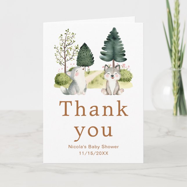 Carte De Remerciements Baby shower Wolf Woodland (Devant)