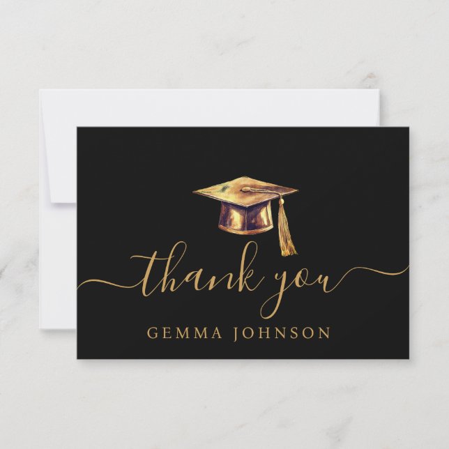 Carte De Remerciements Bac De Graduation Et Noir D'Or Tassel (Devant)