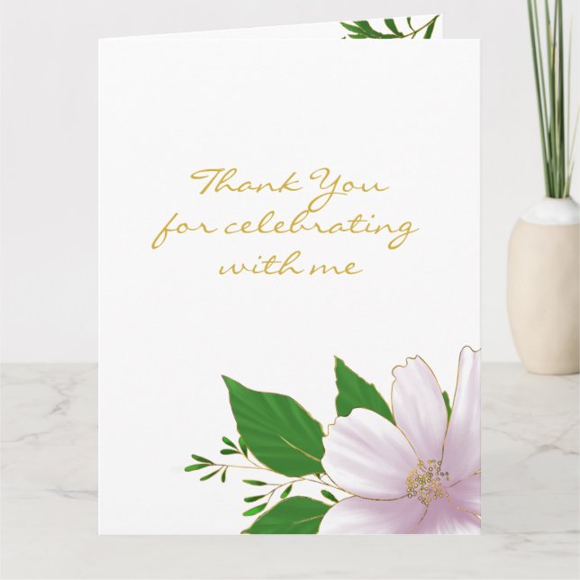 Carte De Remerciements Bachelorette à fleurs roses en or mignonne (Devant)