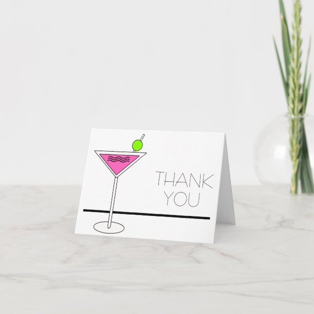 Carte De Remerciements Bachelorette Pink Martini Cocktail Party (Devant)